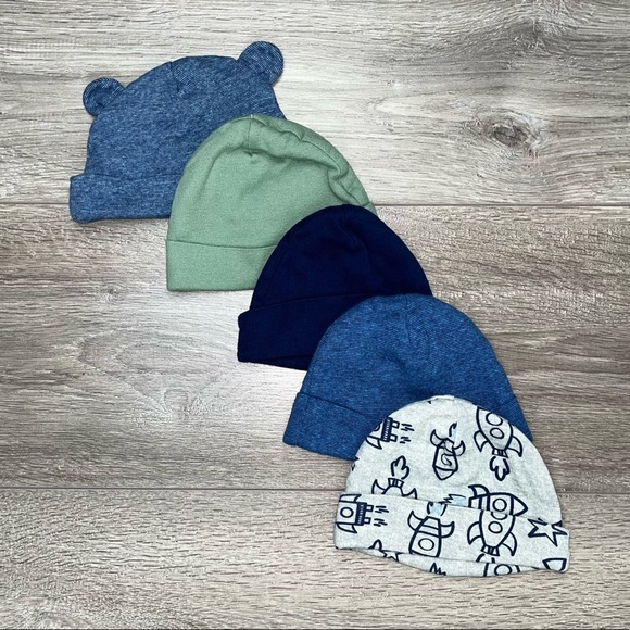 Gerber Infant Hats Organic Cotton 0-6 Months | NB Rocket Ship Hat Baby Bear Hat - Picture 10 of 13